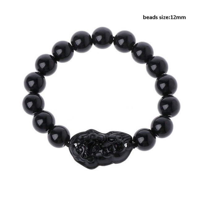 Unisex Pixiu Bracelet Ring – Obsidian Beaded Jewelry
